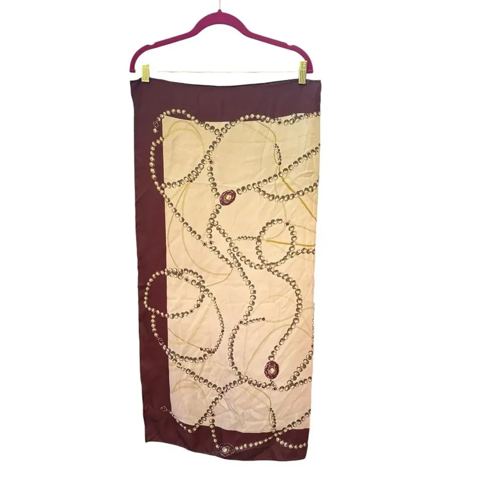 Vintage Large Square Scarf Babushka Headwrap String of Pearls Classic